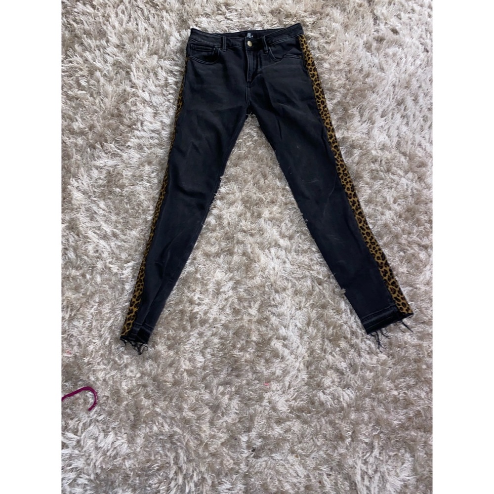 Aqua Black Jeans with Leopard Striped Detail Sz 26